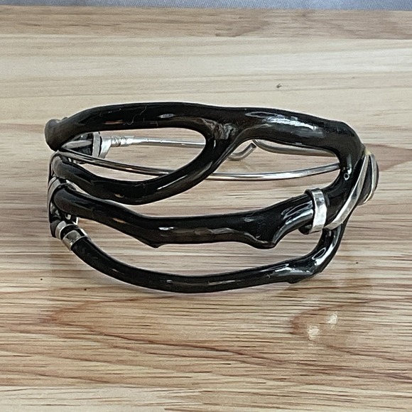 Vintage Black Coral Bracelet Silver Tone Wrapped Sz 6.5 Artist Made - Picture 8 of 16